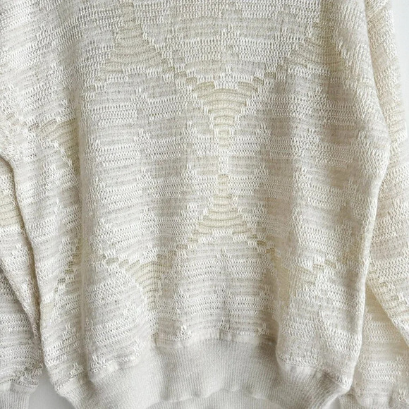 White Crew Neck Sweater with Ribbed Cuffs - Picture 3 of 8